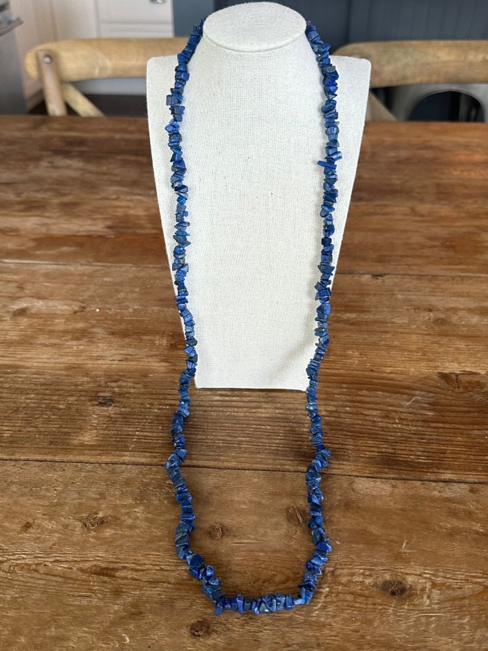 Vintage Lapis Lazuli Natural Gemstone Chip Strand Necklace - 34" Long - Picture 6 of 13